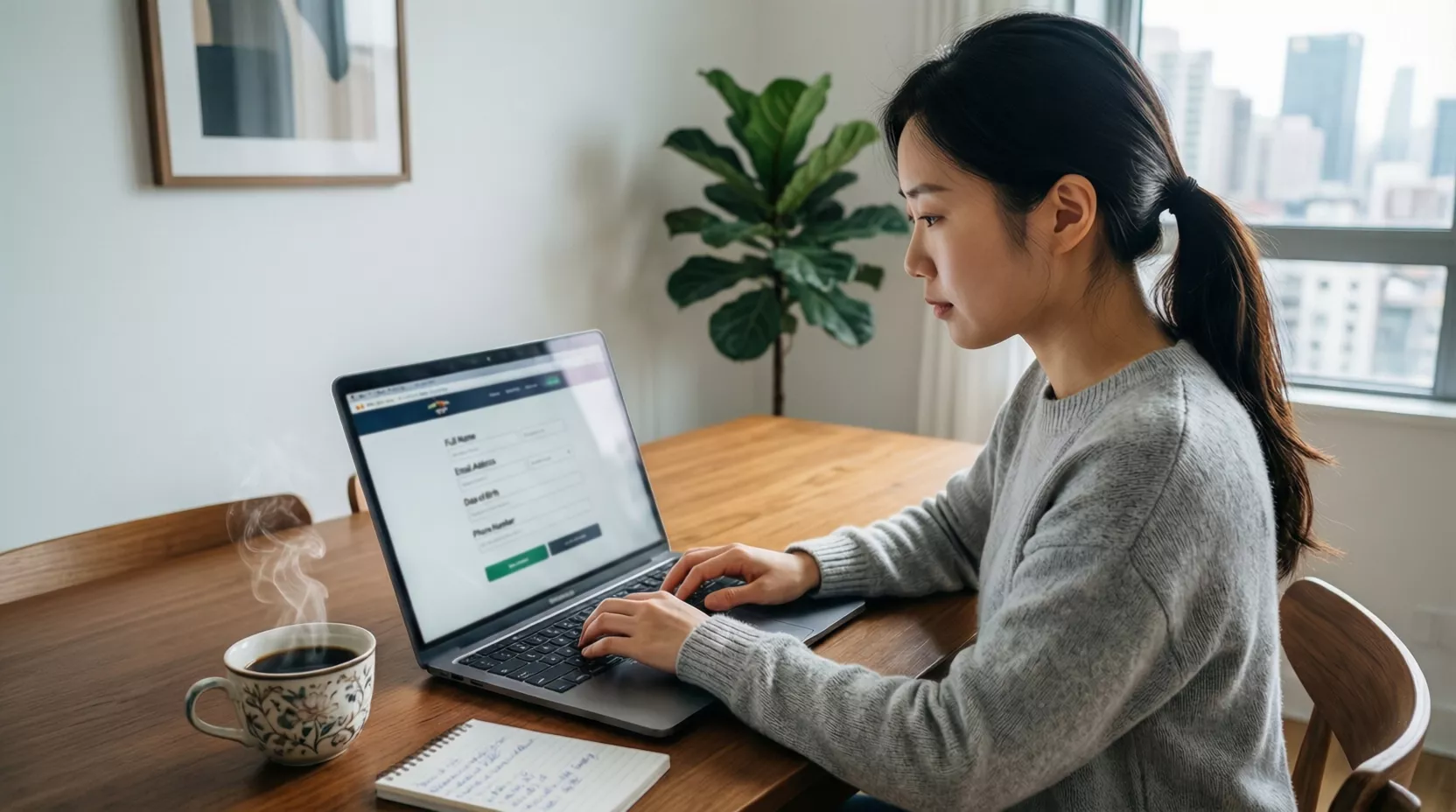 Persona che compila un modulo di registrazione online su un laptop