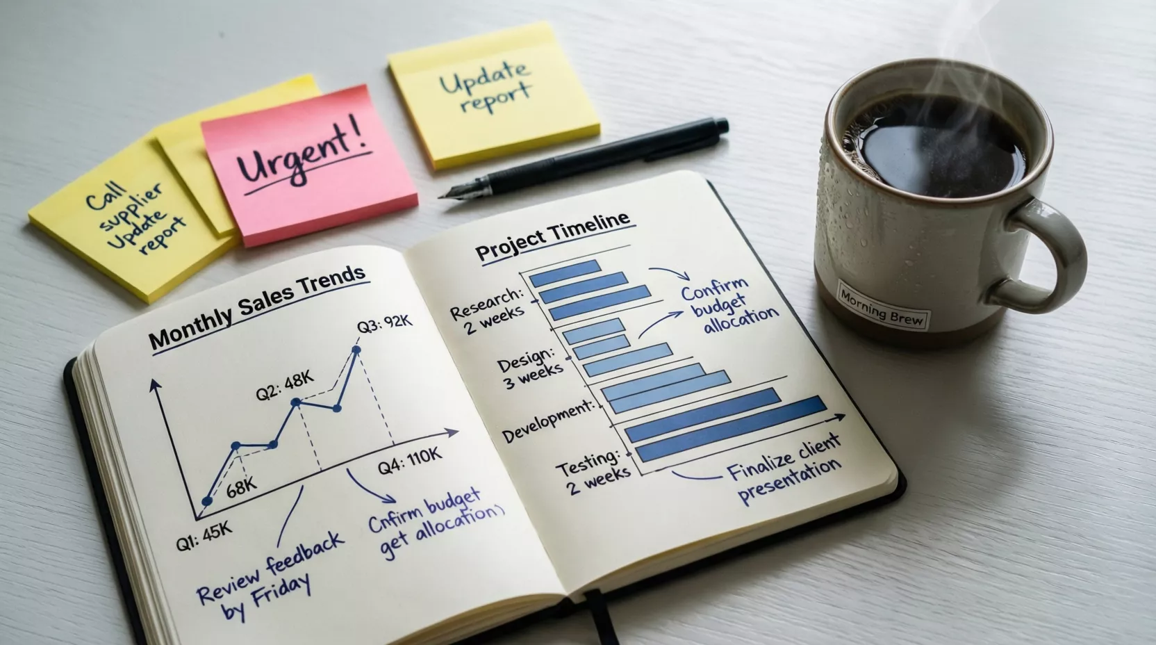 Scrivania con notebook aperto e appunti per confrontare offerte