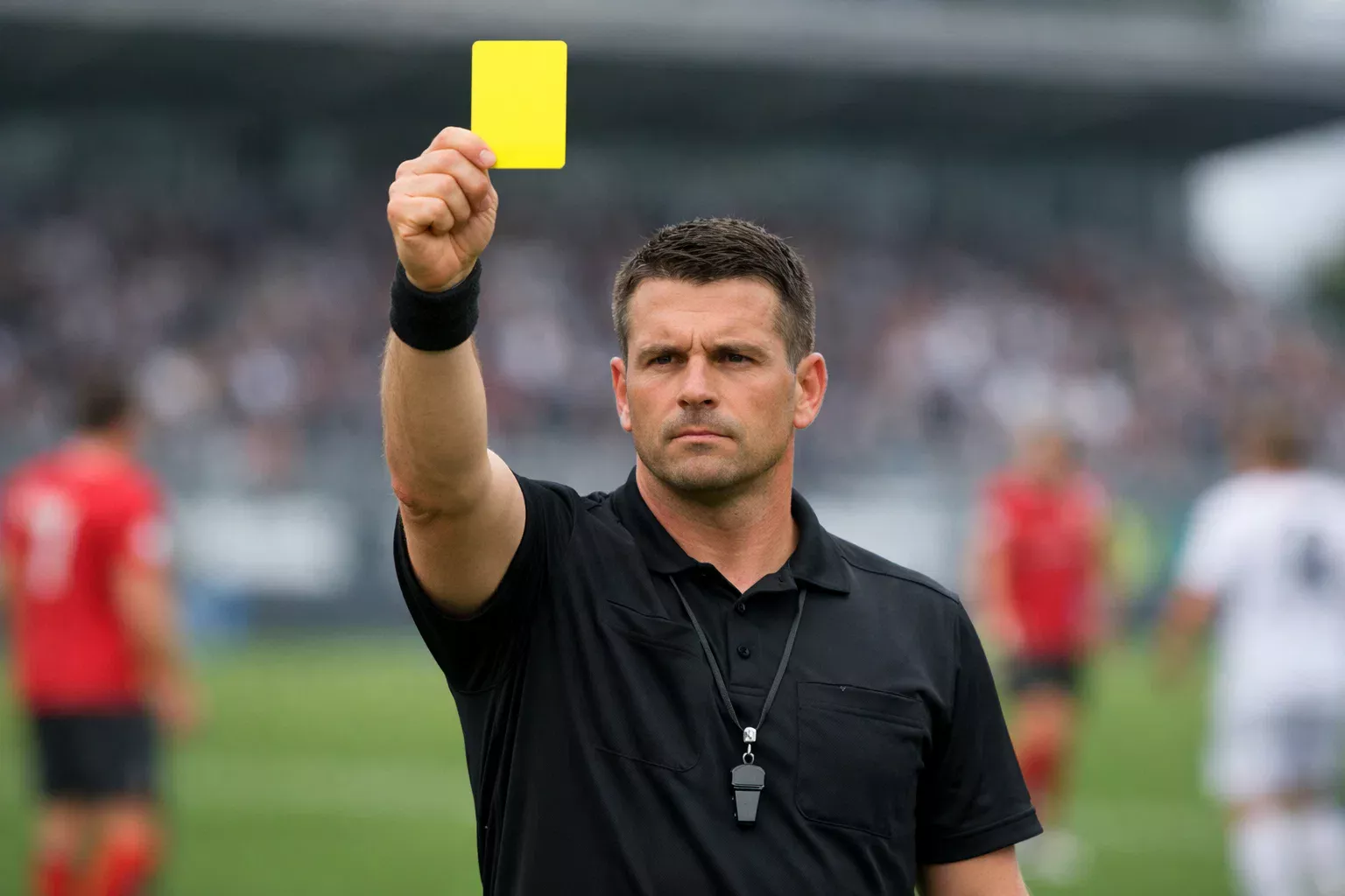 Arbitro che estrae un cartellino giallo durante una partita di calcio