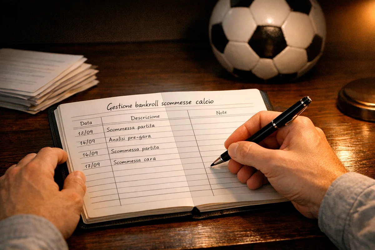 Scommettitore che gestisce il bankroll con registro delle puntate