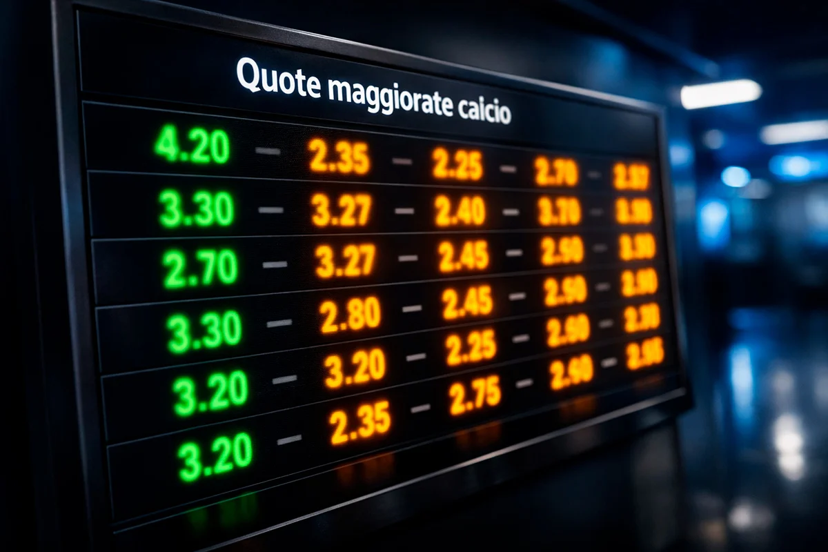 Dettaglio di un tabellone luminoso con quote di scommesse su una partita di calcio