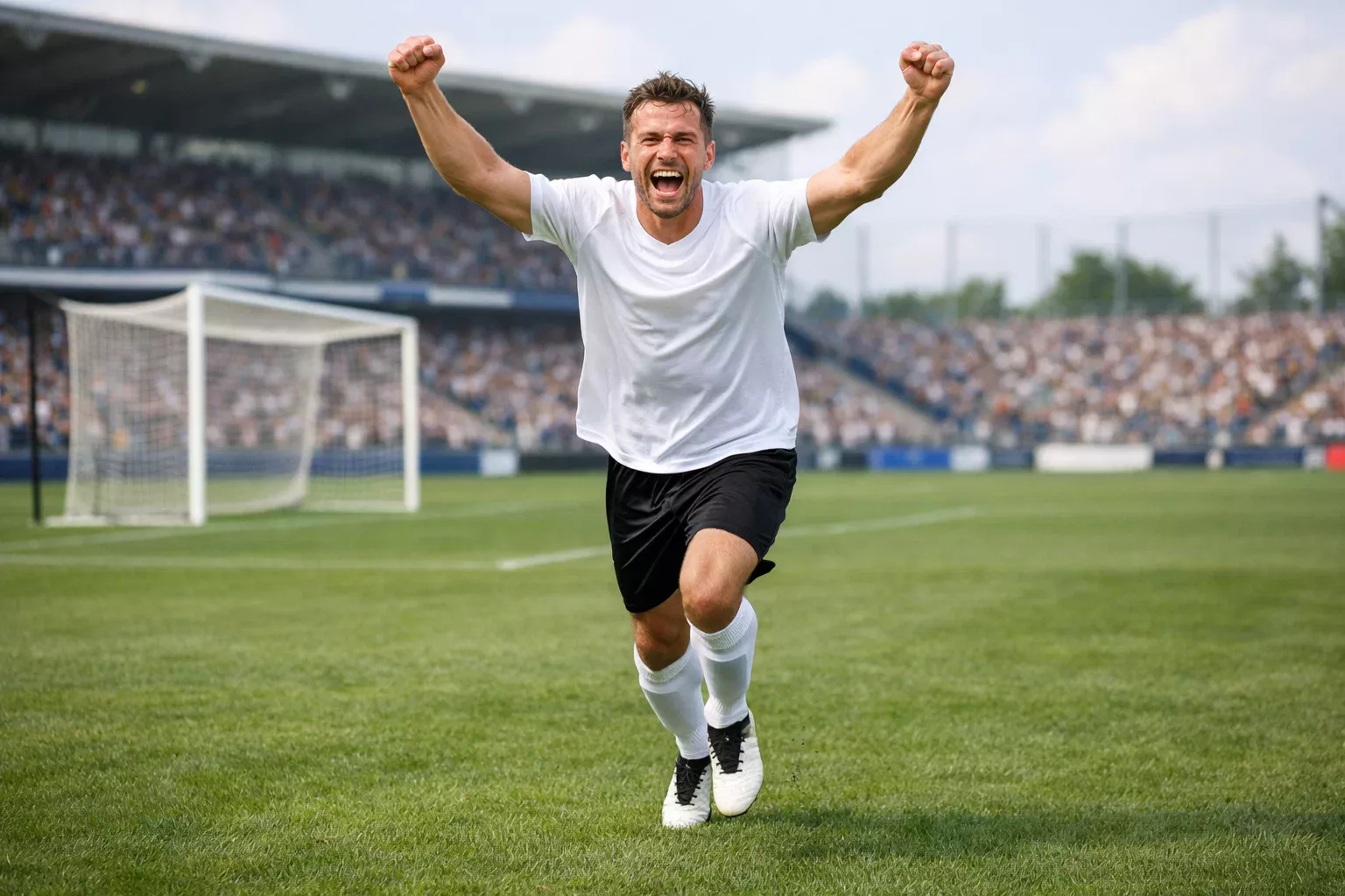 Calciatore che esulta dopo aver segnato un gol in una partita di Serie A