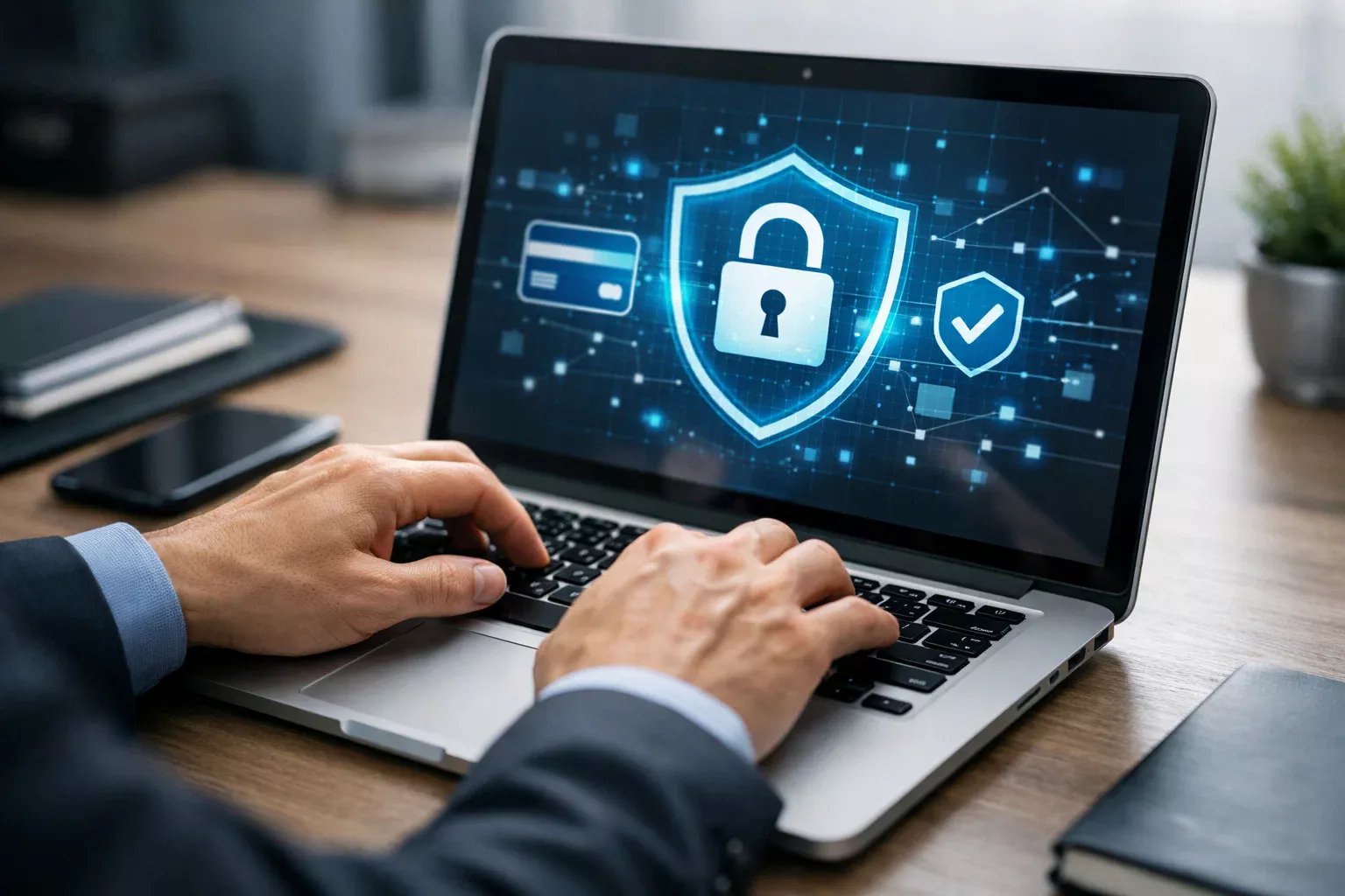 Mano che digita su tastiera per pagamento sicuro