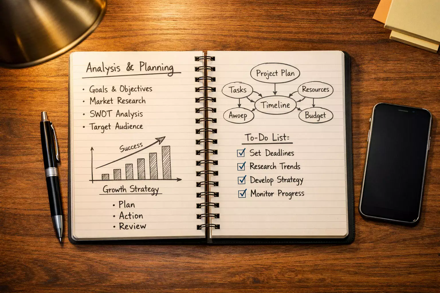 Appunti con note e penna accanto a smartphone