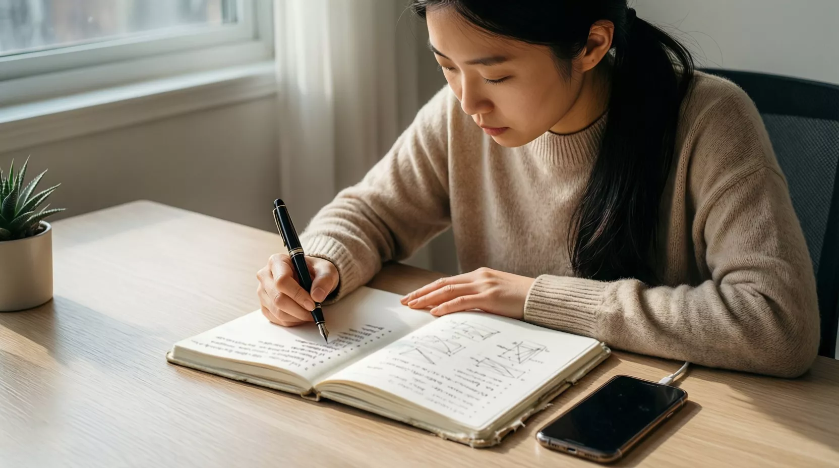 Persona che pianifica una strategia con note e penna su un quaderno