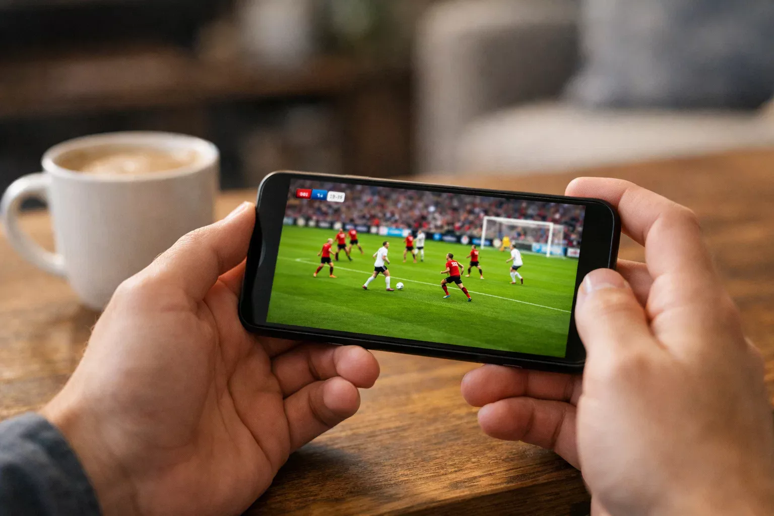Persona che guarda lo streaming di calcio su smartphone