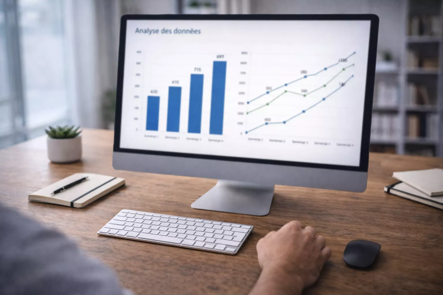 Schermo di computer con grafici e statistiche